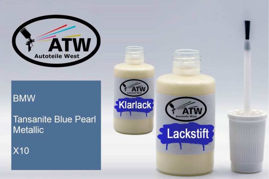 BMW, Tansanite Blue Pearl Metallic, X10: 20ml Lackstift + 20ml Klarlack - Set, von ATW Autoteile West.